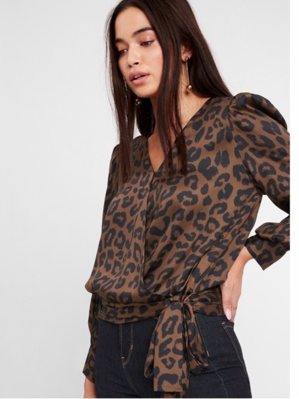 Banana Republic Leopard Print Blouse Wrap Style Brown and Black sz M New